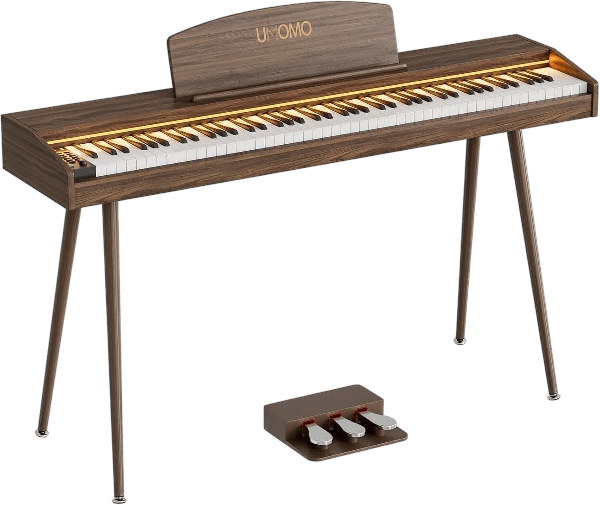 UMOMO UM-725 88 Key Weighted Digital Piano with Adjustable Light, 88 Key Progressive Hammer-action Keyboard Piano for Beginners with MIDI, Walnut